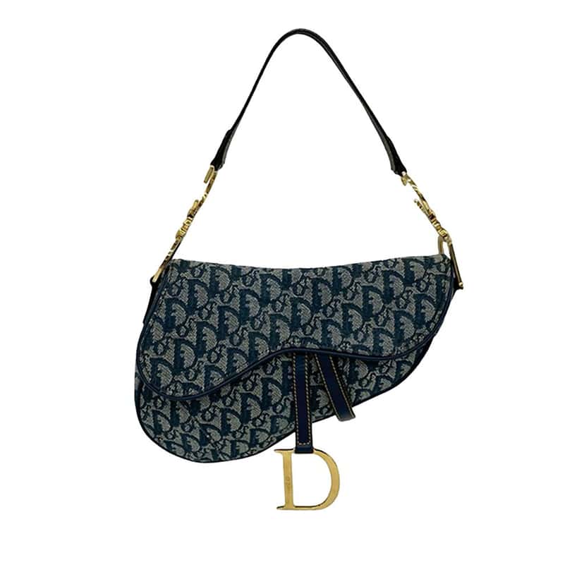Dior Diorissimo Canvas Saddle Bag Blue Very good condition - Front View