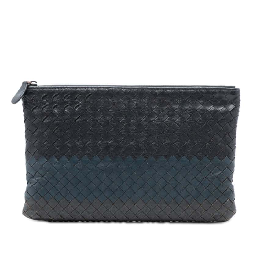 Bottega Veneta Tricolor Nappa Intrecciato Clutch Black Leather Very good condition - Front View