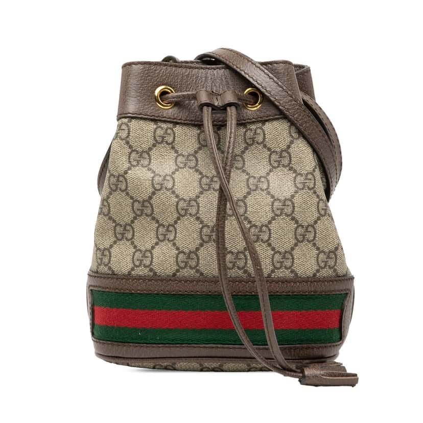Gucci Mini GG Supreme Web Ophidia Bucket Bag Beige Very good condition - Front View