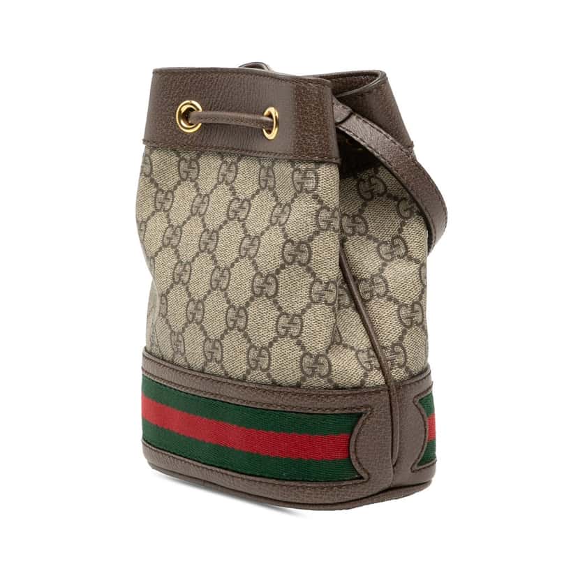 Gucci Mini GG Supreme Web Ophidia Bucket Bag Beige Very good condition - Back View