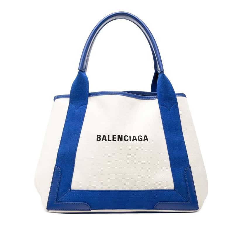 Balenciaga Canvas Navy Cabas S Tote White Very good condition - Front View