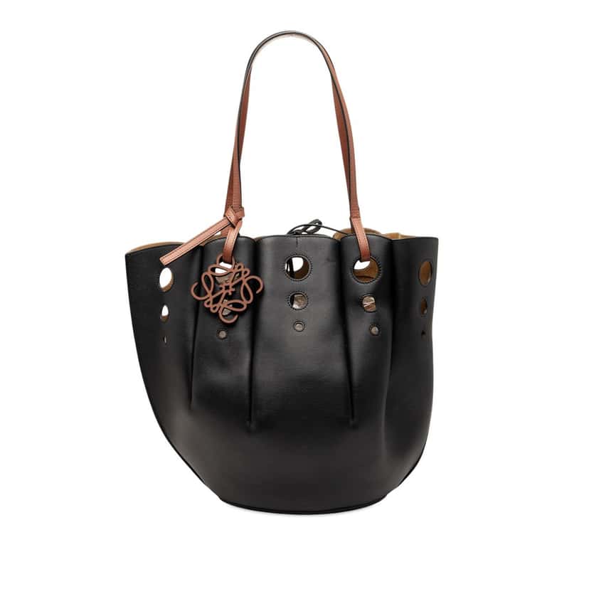 LOEWE Paulas Ibiza Perforated Leather Shell Basket Tote Black Leather Very good condition - Front View