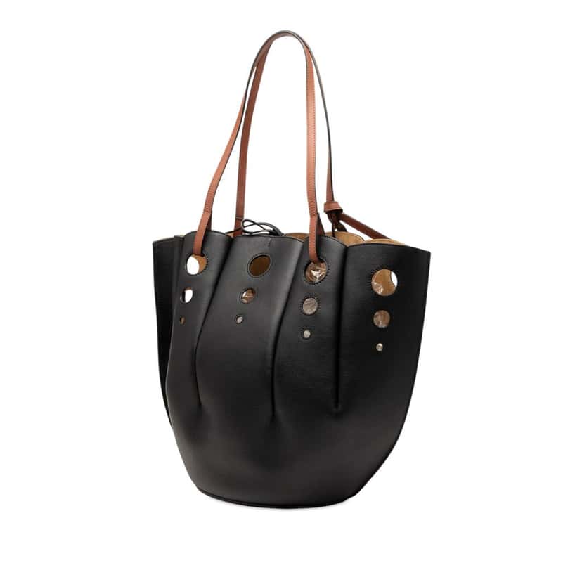 LOEWE Paulas Ibiza Perforated Leather Shell Basket Tote Black Leather Very good condition - Back View
