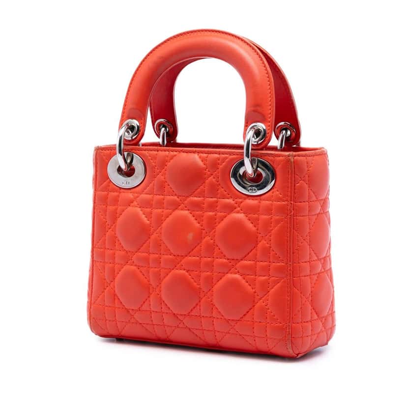 Dior Mini Lambskin Cannage Lady Dior Orange Leather Very good condition - Back View