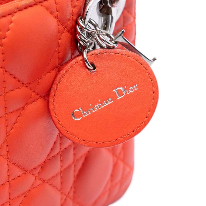 Dior Mini Lambskin Cannage Lady Dior Orange Leather Very good condition - Box View