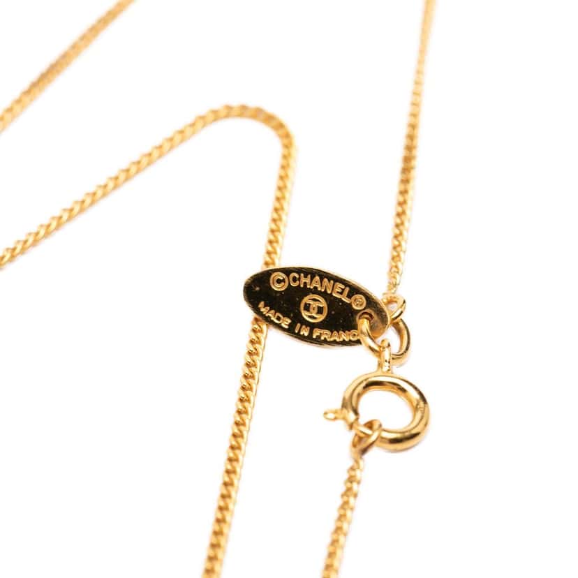 Chanel Gold Plated CC Rhinestone Pendant Necklace Gold Metal Very good condition - Inside View