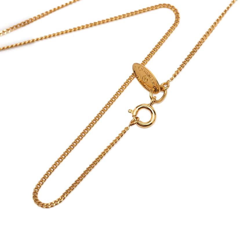 Chanel Gold Plated CC Rhinestone Pendant Necklace Gold Metal Very good condition - Model View