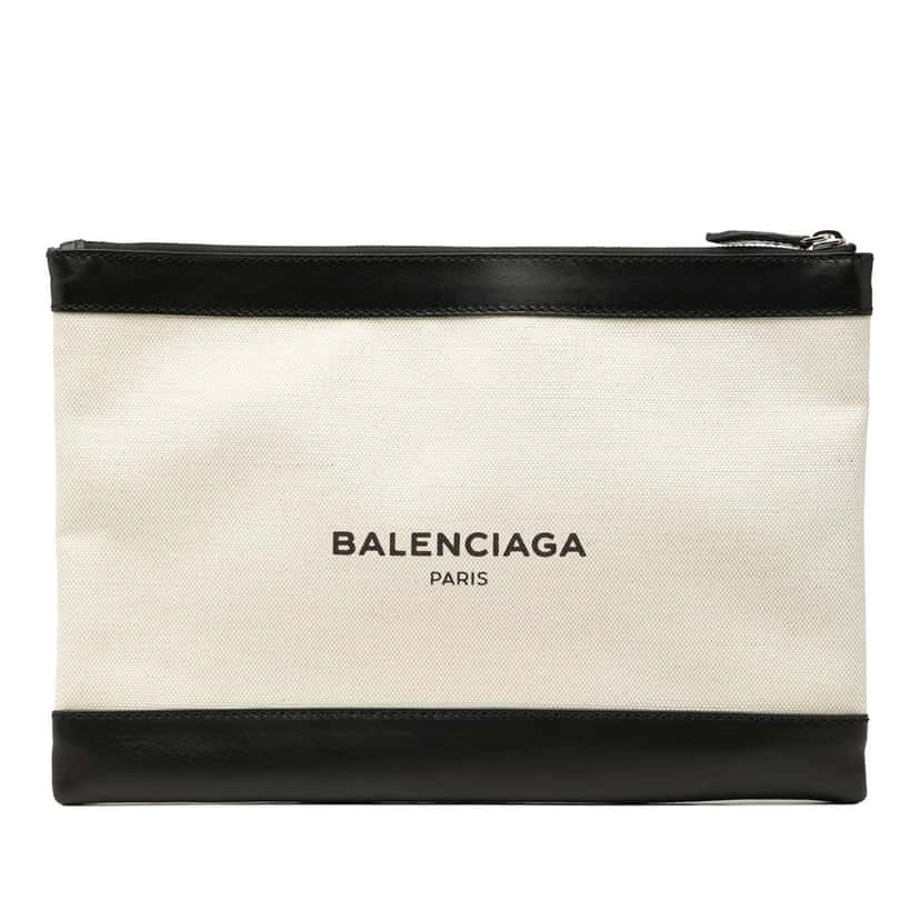 Balenciaga M Canvas Navy Clip Clutch White Very good condition - Front View