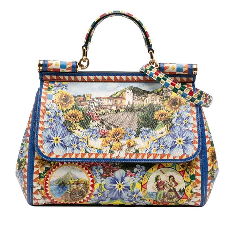 Dolce & Gabbana Medium Floral Printed Leather Miss Sicily Satchel Blue Leather Very good condition - Front View