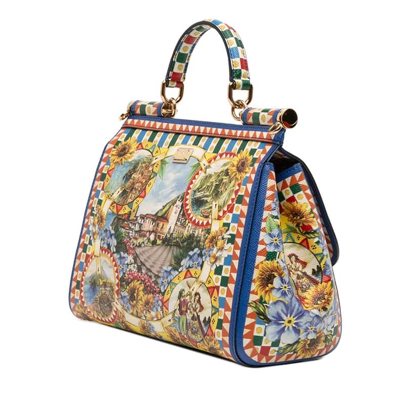 Dolce & Gabbana Medium Floral Printed Leather Miss Sicily Satchel Blue Leather Very good condition - Back View