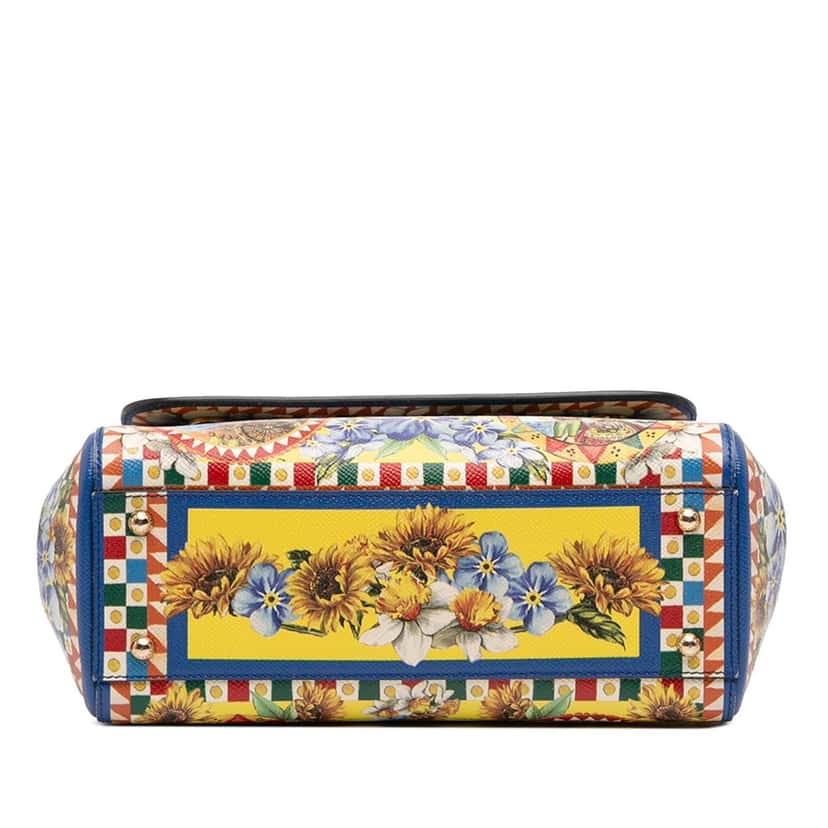 Dolce & Gabbana Medium Floral Printed Leather Miss Sicily Satchel Blue Leather Very good condition - Inside View