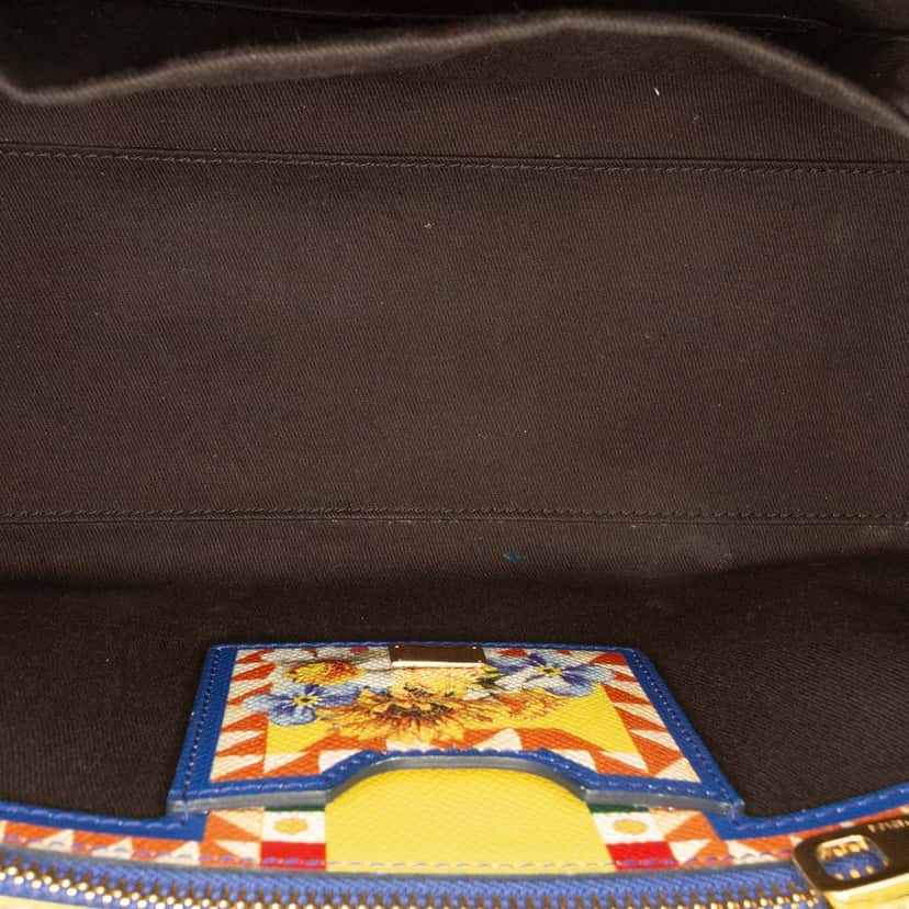 Dolce & Gabbana Medium Floral Printed Leather Miss Sicily Satchel Blue Leather Very good condition - Model View