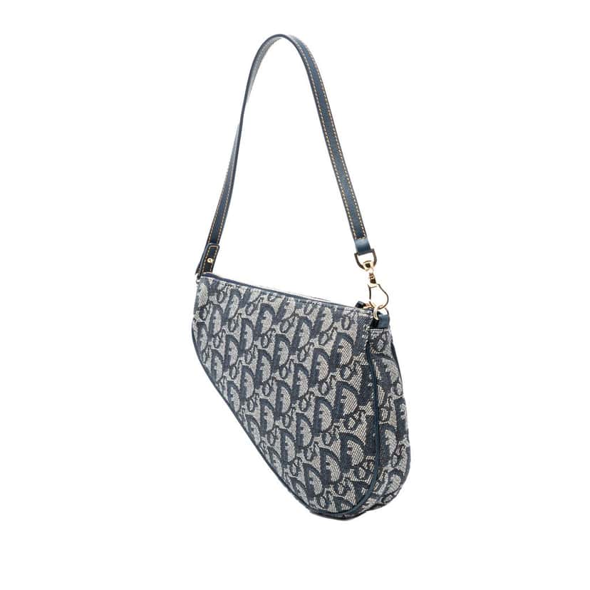 Dior Mini Diorissimo Canvas Saddle Pochette Blue Very good condition - Back View