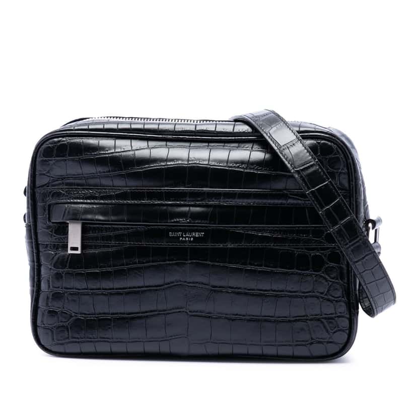 Saint Laurent Crocodile Embossed Leather Camp Camera Bag Black Leather Very good condition - Front View
