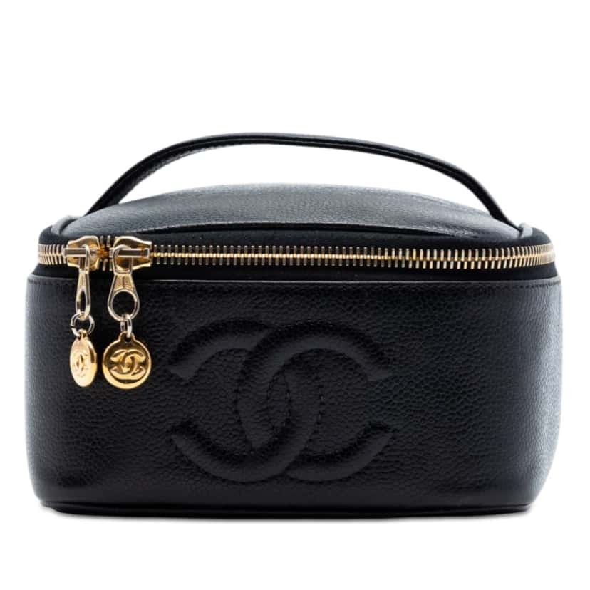 Chanel CC Caviar Vanity Case Black Leather Very good condition - Front View