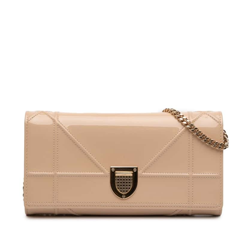 Dior Patent Diorama Wallet On Chain Beige Leather Very good condition - Front View
