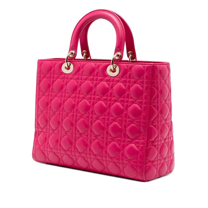 Dior Large Lambskin Cannage Lady Dior Pink Leather Very good condition - Back View