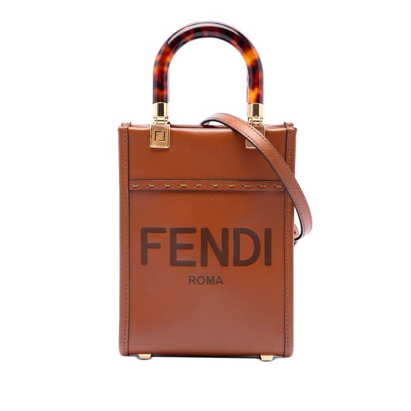 Fendi Mini Leather Sunshine Shopper Tote Brown Leather Very good condition - Front View