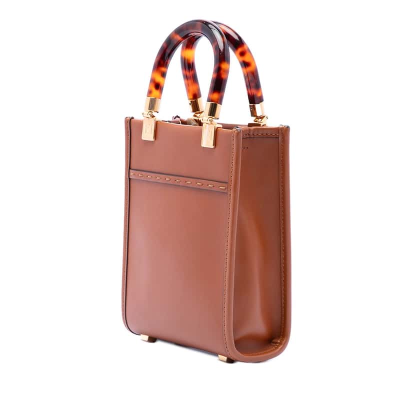 Fendi Mini Leather Sunshine Shopper Tote Brown Leather Very good condition - Back View