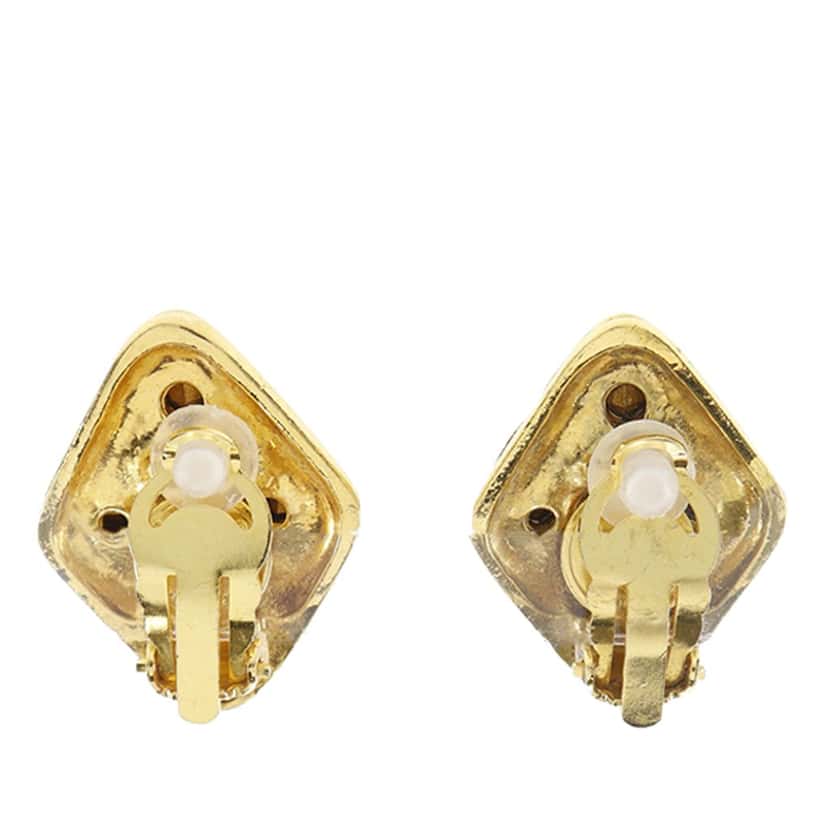 Chanel Gold Plated Strass Diamond Shape Clip On Earrings Gold Metal Very good condition - Back View