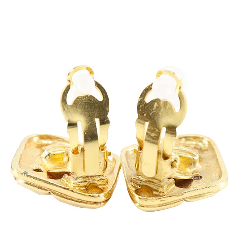 Chanel Gold Plated Strass Diamond Shape Clip On Earrings Gold Metal Very good condition - Inside View
