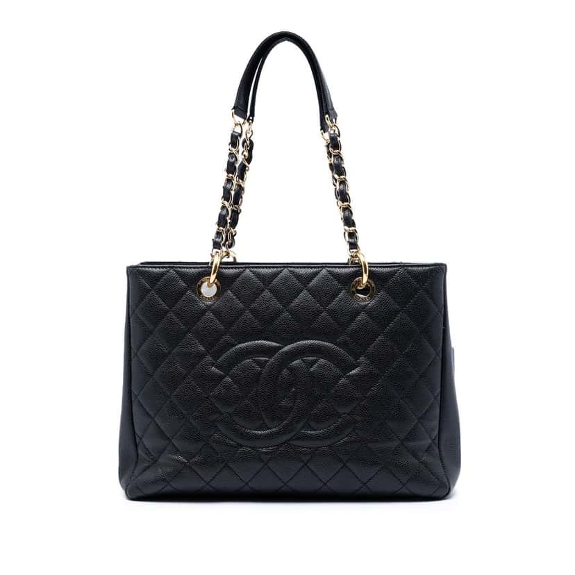 Chanel Caviar Grand Shopping Tote Black Leather Very good condition - Front View