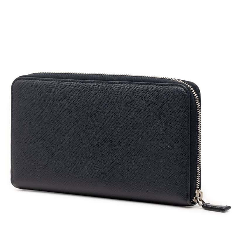 Prada Saffiano Zip Around Long Wallet Blue Leather Very good condition - Back View