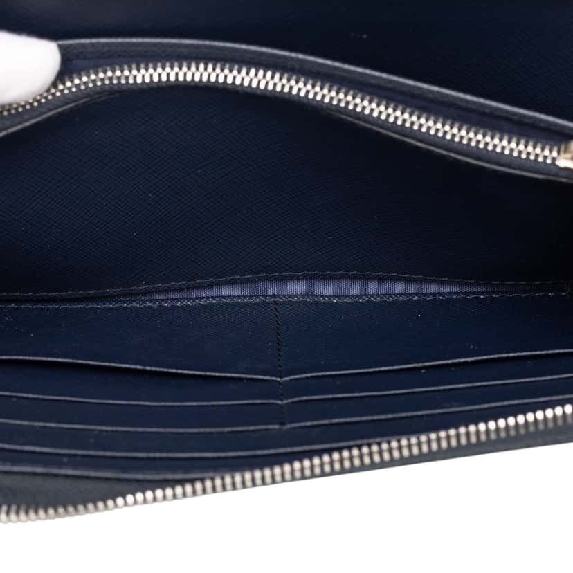 Prada Saffiano Zip Around Long Wallet Blue Leather Very good condition - Model View