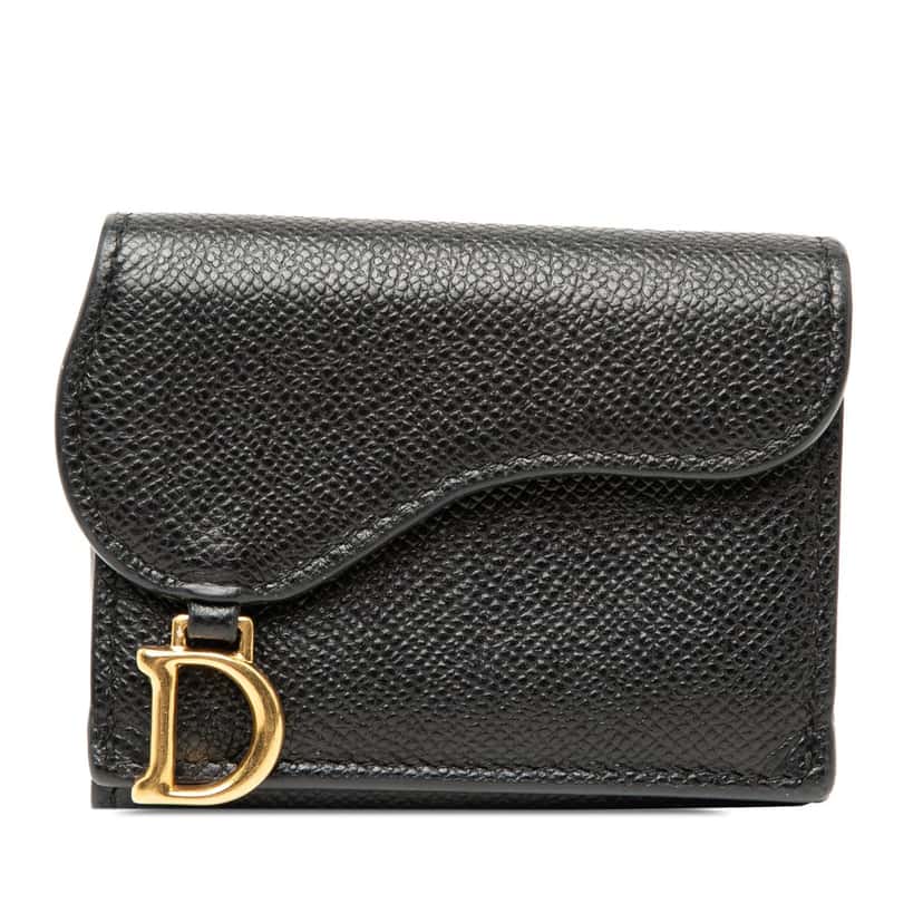 Dior Grained Calfskin Saddle Trifold Wallet Black Leather Very good condition - Front View