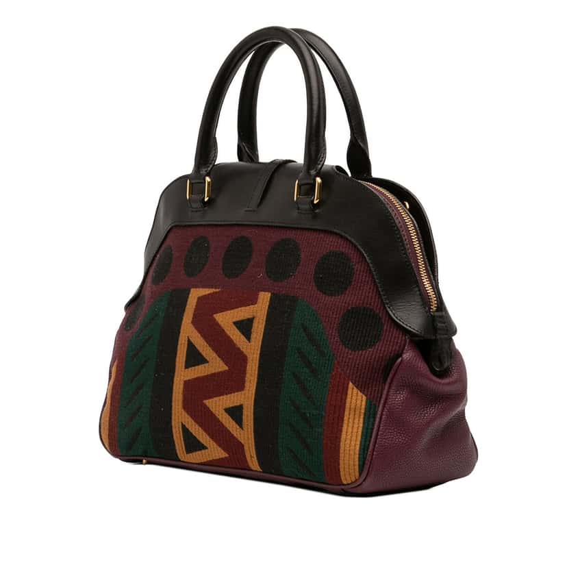 Burberry Medium Leather and Canvas Geometric Tapestry Milverton Bag Red Very good condition - Back View