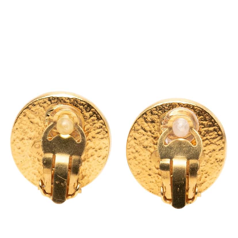 Chanel CC Gold Plated Faux Pearl Clip on Earrings Gold Metal Very good condition - Back View