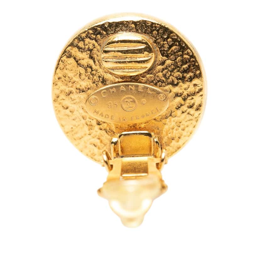 Chanel CC Gold Plated Faux Pearl Clip on Earrings Gold Metal Very good condition - Inside View