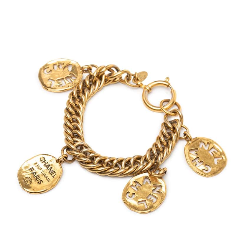 Chanel Gold Plated 31 Rue Cambon Logo Charm Bracelet Gold Metal Very good condition - Back View