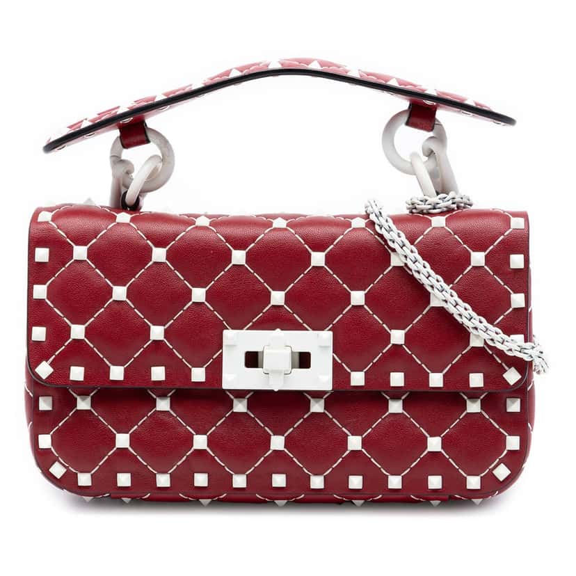 Valentino Small Lambskin Free Rockstud Spike Satchel Red Leather Very good condition - Front View