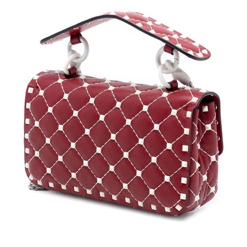 Valentino Small Lambskin Free Rockstud Spike Satchel Red Leather Very good condition - Back View