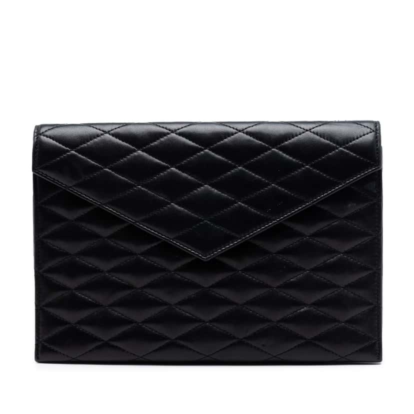 Saint Laurent Quilted Lambskin Envelope Pouch Black Leather Very good condition - Front View