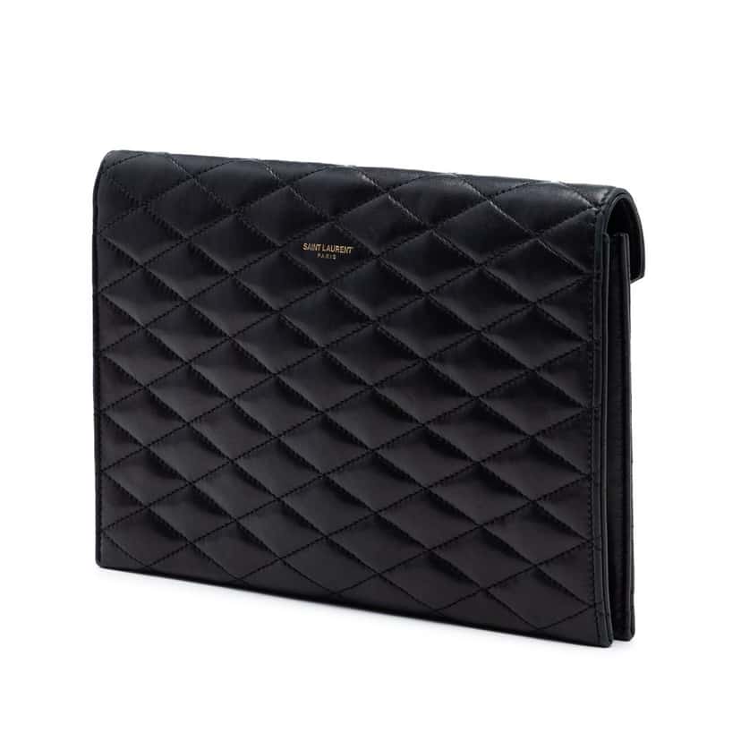 Saint Laurent Quilted Lambskin Envelope Pouch Black Leather Very good condition - Back View