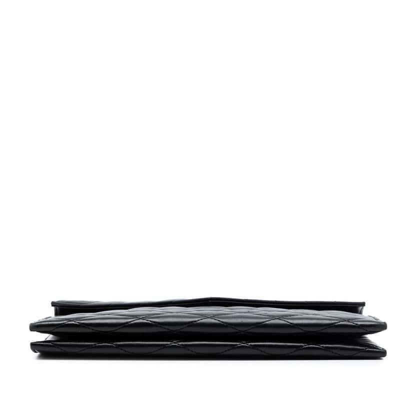 Saint Laurent Quilted Lambskin Envelope Pouch Black Leather Very good condition - Inside View