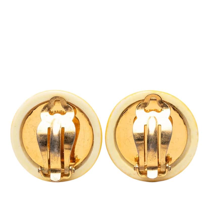 Chanel CC Resin Round Clip On Earrings Yellow Plastic Very good condition - Back View