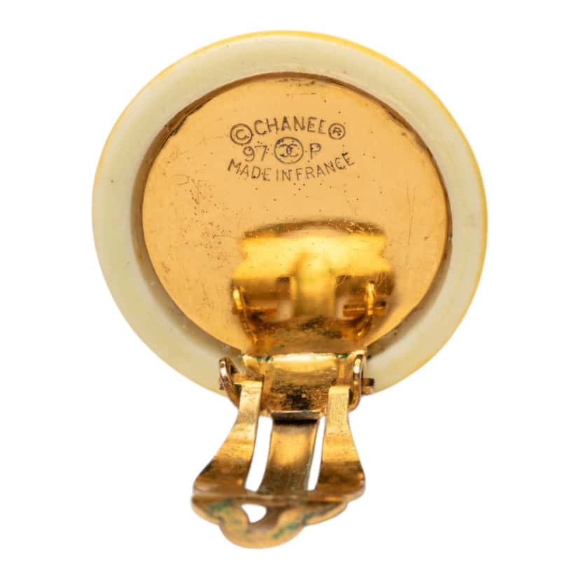 Chanel CC Resin Round Clip On Earrings Yellow Plastic Very good condition - Inside View