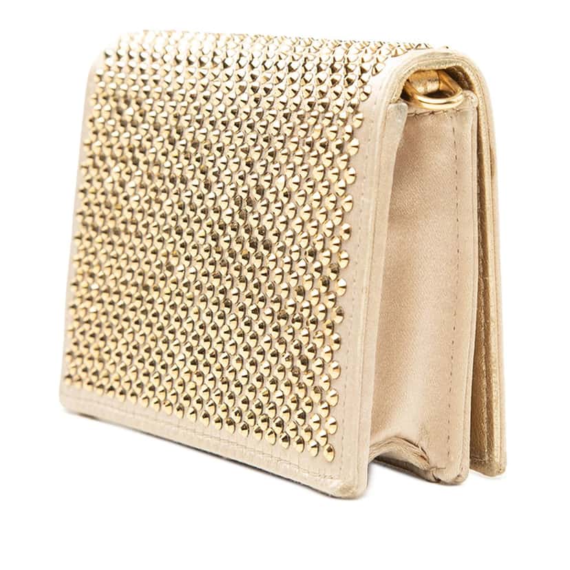 Prada Crystal Embellished Satin Card Holder with Chain Gold Very good condition - Back View