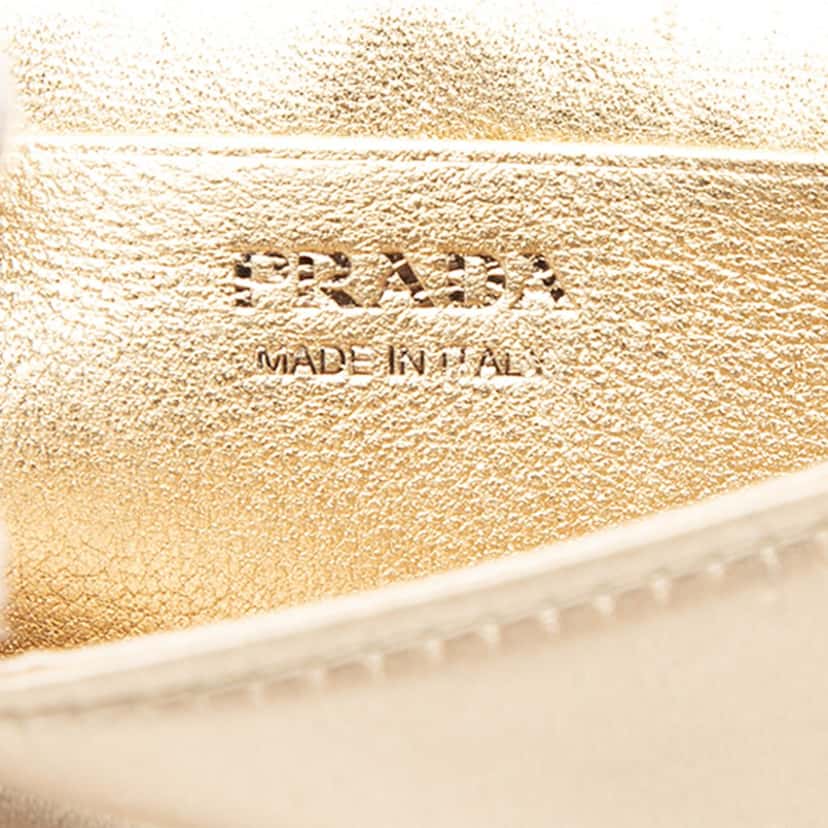 Prada Crystal Embellished Satin Card Holder with Chain Gold Very good condition - Box View