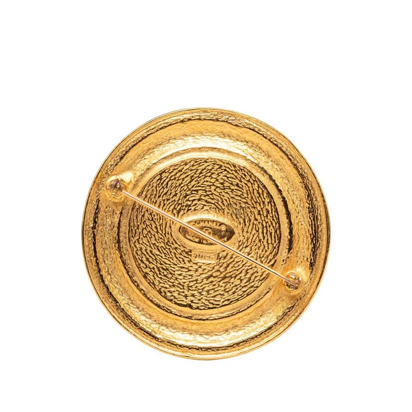 Chanel Gold Plated 31 Rue Cambon Round Brooch Gold Metal Never worn, with tag - Back View