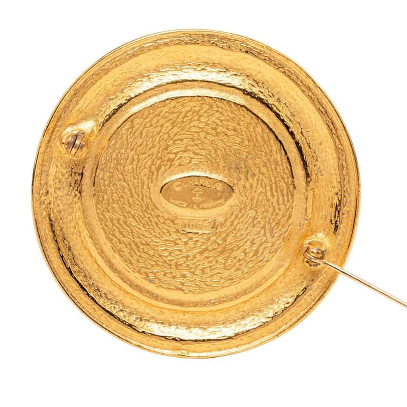 Chanel Gold Plated 31 Rue Cambon Round Brooch Gold Metal Never worn, with tag - Inside View