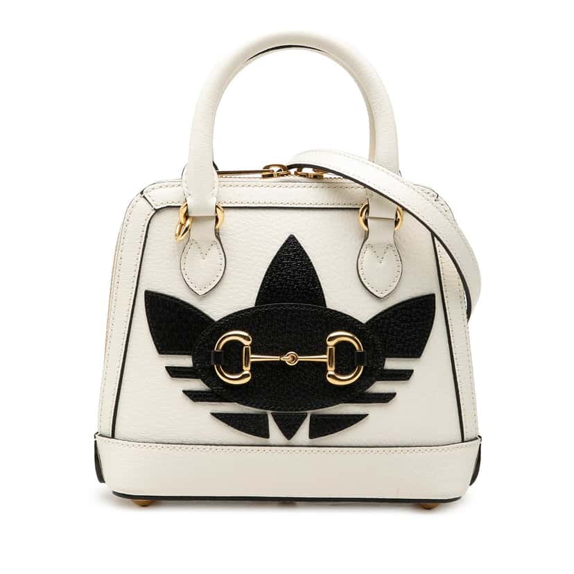 Gucci Adidas Mini Leather Horsebit 1955 Top Handle Bag White Leather Very good condition - Front View