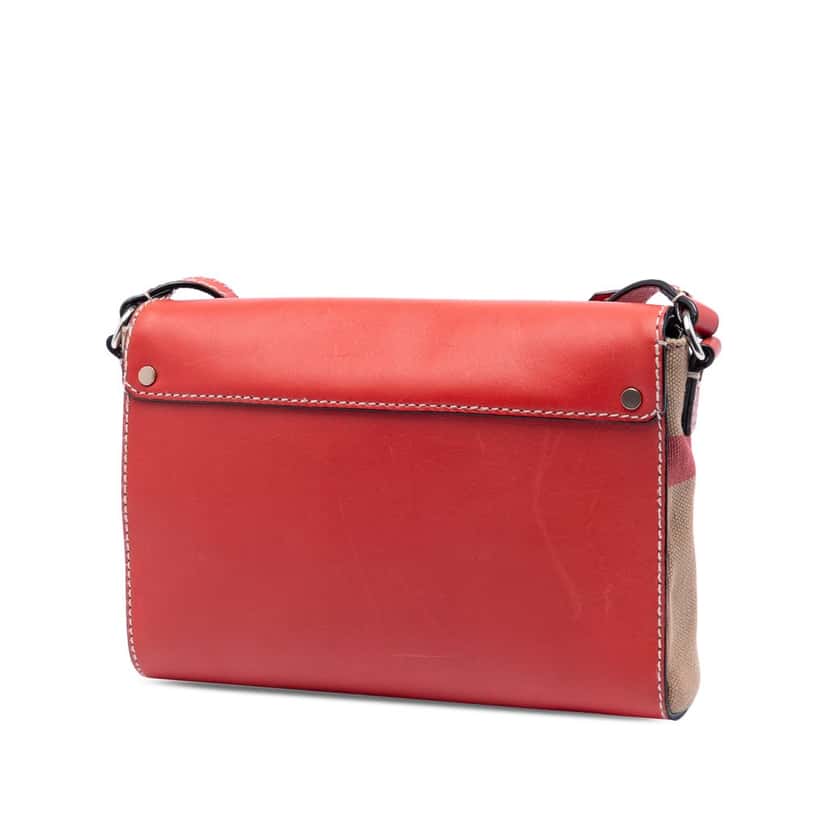 Burberry Leather and House Check Canvas Henham Crossbody Red Leather Very good condition - Back View