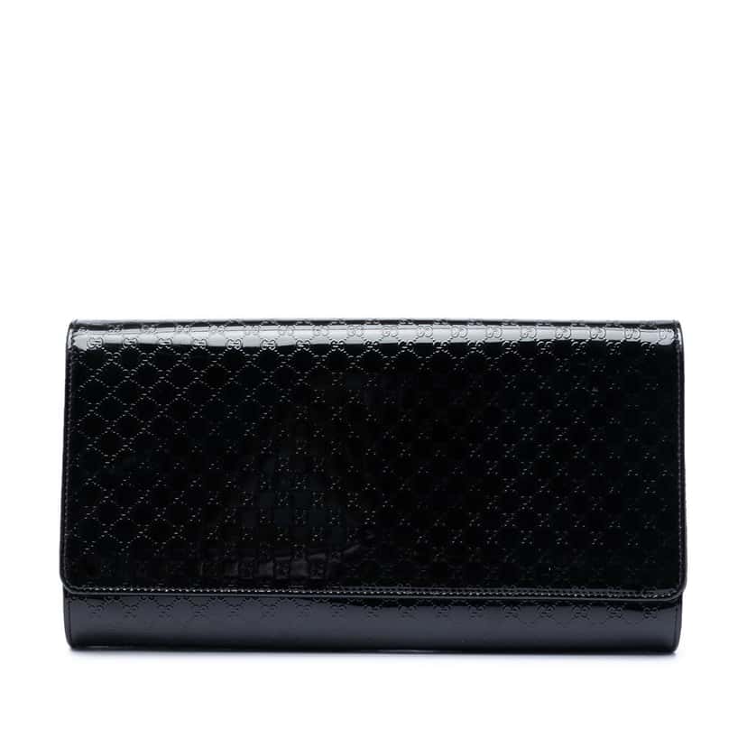 Gucci Microguccissima Patent Broadway Clutch Black Leather Very good condition - Front View