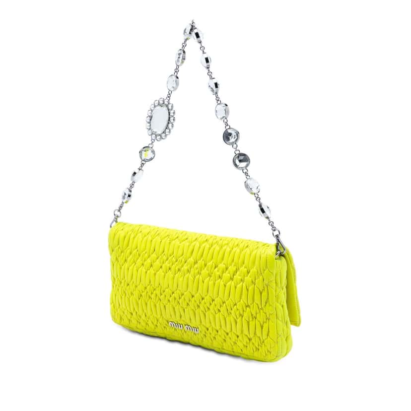 Miu Miu Matelasse Nappa Crystal Chain Satchel Yellow Leather Very good condition - Back View
