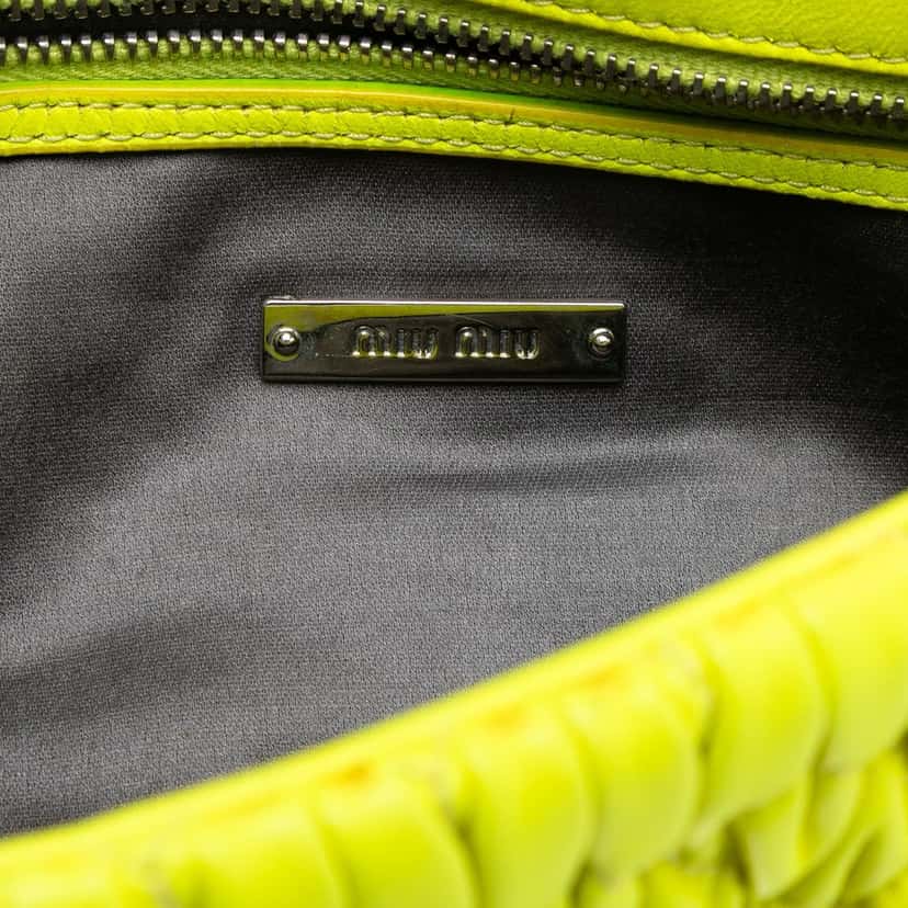 Miu Miu Matelasse Nappa Crystal Chain Satchel Yellow Leather Very good condition - Box View