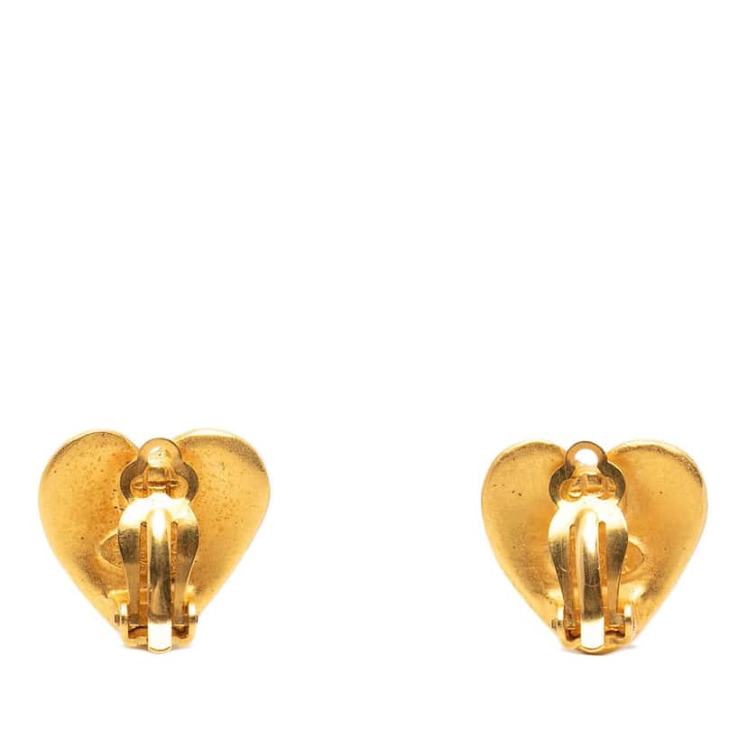 Chanel CC Gold Plated Heart Clip On Earrings Gold Metal Very good condition - Back View